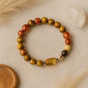 . Mookaite Jasper Bracelet – Grounding & Courage – Crystal Accents